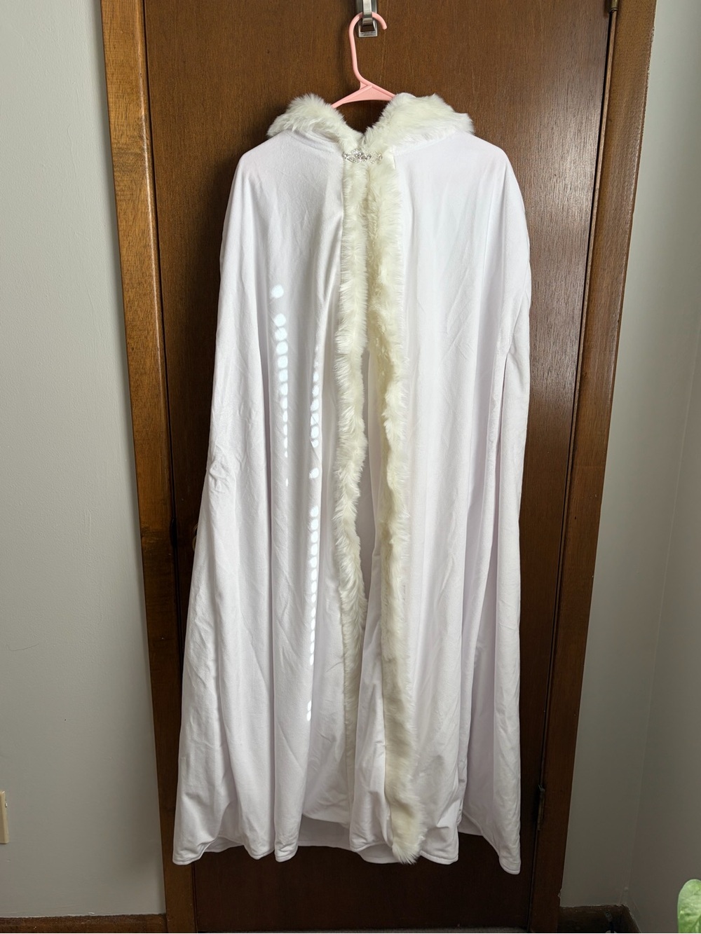 White Faux Fur Trim Hooded Cape